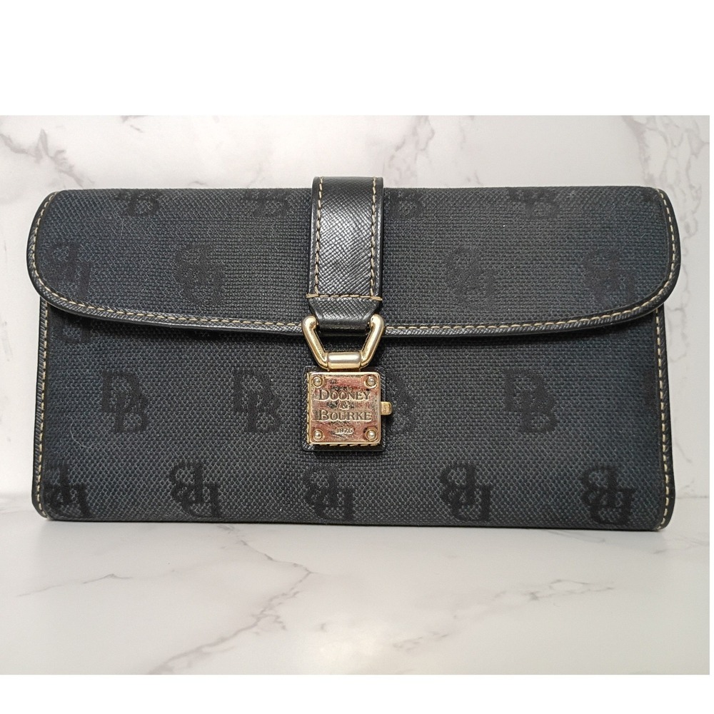 DOONEY & BOURKE Vintage Black Signature Canvas Checkbook Flap Wallet